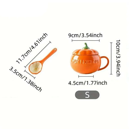Adorable Kawaii Pumpkin Ceramic Mug Set - Perfect Halloween Drinkware for Soups and Beverages