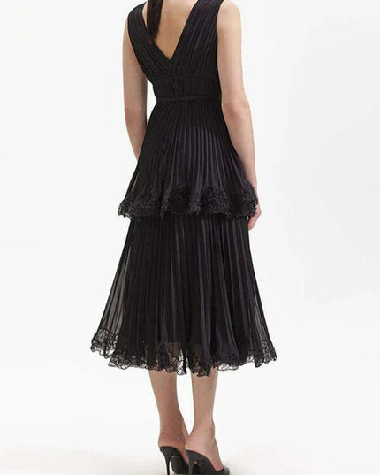 Pleated V-neck Chiffon Evening Dress with Slim Waist Design for Women