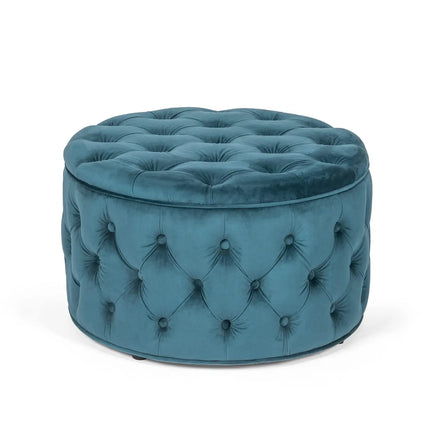 Shop1105138551 Round Tufted Storage Ottoman with Removable Top, Black