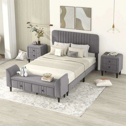 Elegant Green Gray Full Size Upholstered Bedroom Set with Stylish Storage Solutions