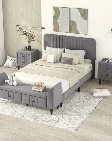 Elegant Green Gray Full Size Upholstered Bedroom Set with Stylish Storage Solutions