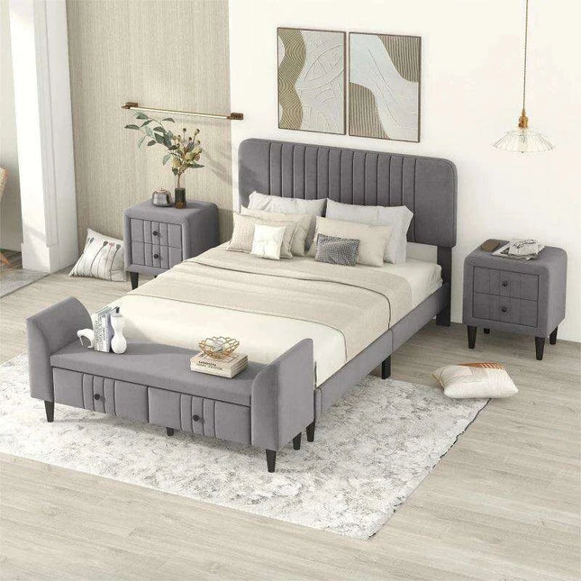 Elegant Green Gray Full Size Upholstered Bedroom Set with Stylish Storage Solutions