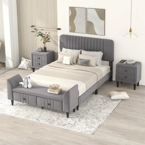 Contemporary 4-Piece Full Size Upholstered Bedroom Set - Green Gray Combination
