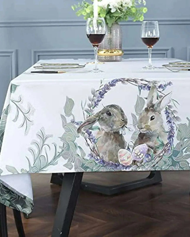 Easter Floral Bunny Spill-Resistant Table Cover for Spring Events and Weddings