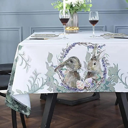 Easter Floral Bunny Spill-Resistant Table Cover for Spring Events and Weddings