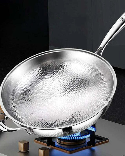 Titanium Excellence: Non-Stick Hammer-Printed Flat Bottom Wok for Gourmet Home Cooking
