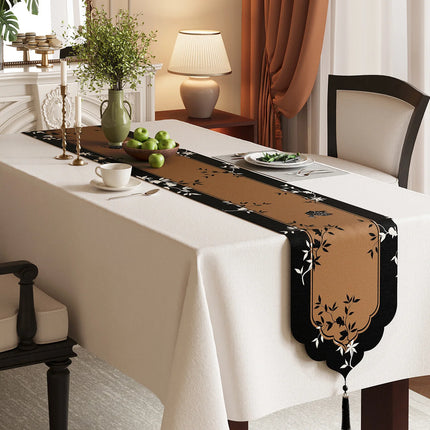 Vintage Floral Jacquard Table Runner with Tassels