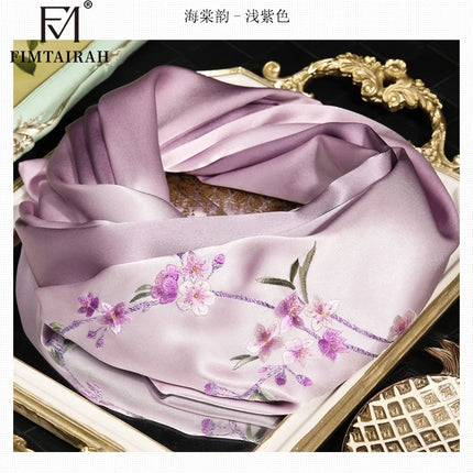 100% Silk Floral Shawl Scarf with Hand Embroidery – 5 Colours