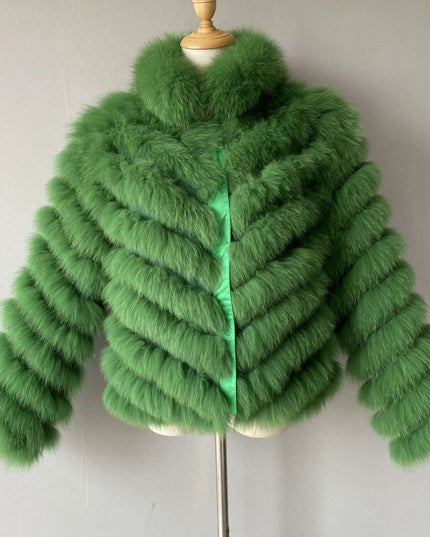 Elegant Reversible Women's Fox Fur Winter Jacket with Silk Lining