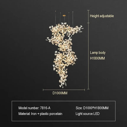 Ginkgo Leaf Combination Chandelier - Loft & Staircase