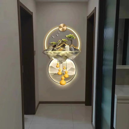 Flowing Water Wealth Illuminated Entrance Mural with Light