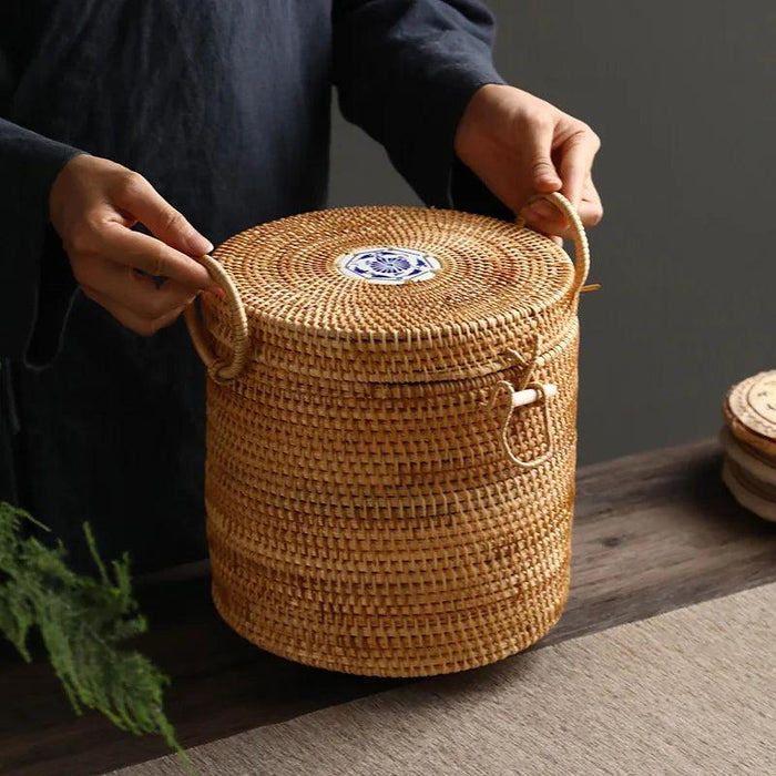 Handcrafted Rattan Tea Organizer Box with Lid