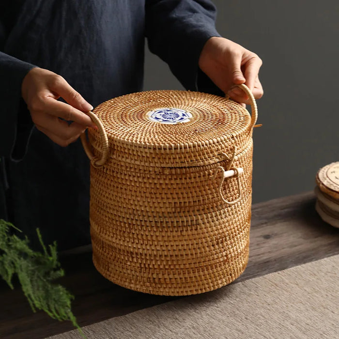 Handwoven Rattan Tea Storage Box With Lid