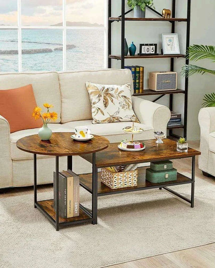 Transformable Rustic Coffee Table Duo with Innovative Storage Solutions