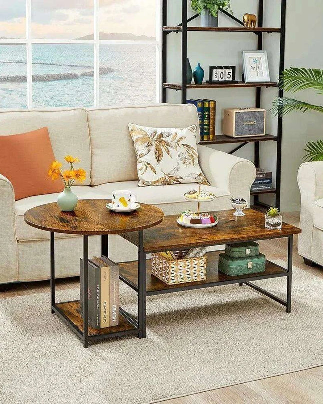 Transformable Rustic Coffee Table Duo with Innovative Storage Solutions