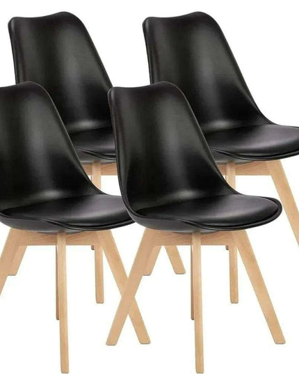 Set of 4 Modern Black PU Leather Dining Chairs with Stylish Beech Wood Legs - Ergonomic Comfort and Versatile Design