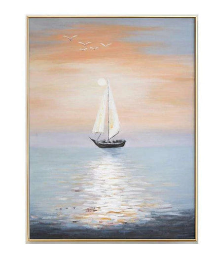 Coastal Calm: Hand-Painted Abstract Ocean Beach Oil Canvas Art