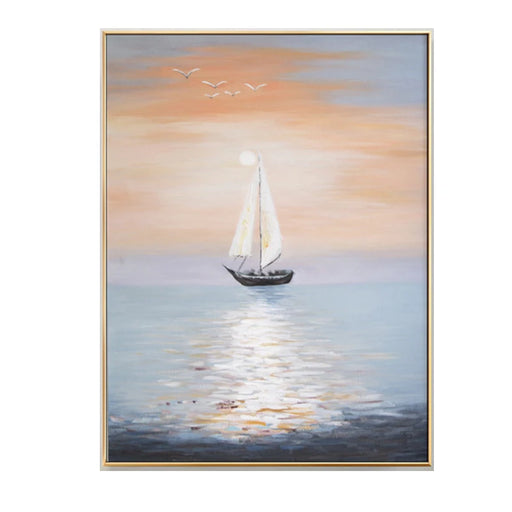 Serene Ocean Beach Hand-Painted Canvas Oil Painting for Large Living Room