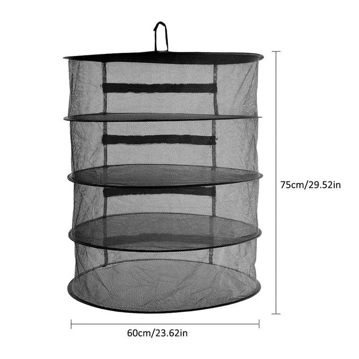 4-Tier Collapsible Hanging Plant and Herb Dryer with Mesh Basket - Efficient Drying Solution