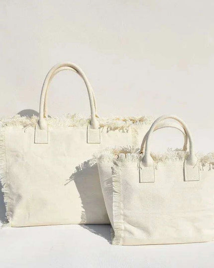 Personalized Trendy Fringed Canvas Tote with Stylish Ruffles