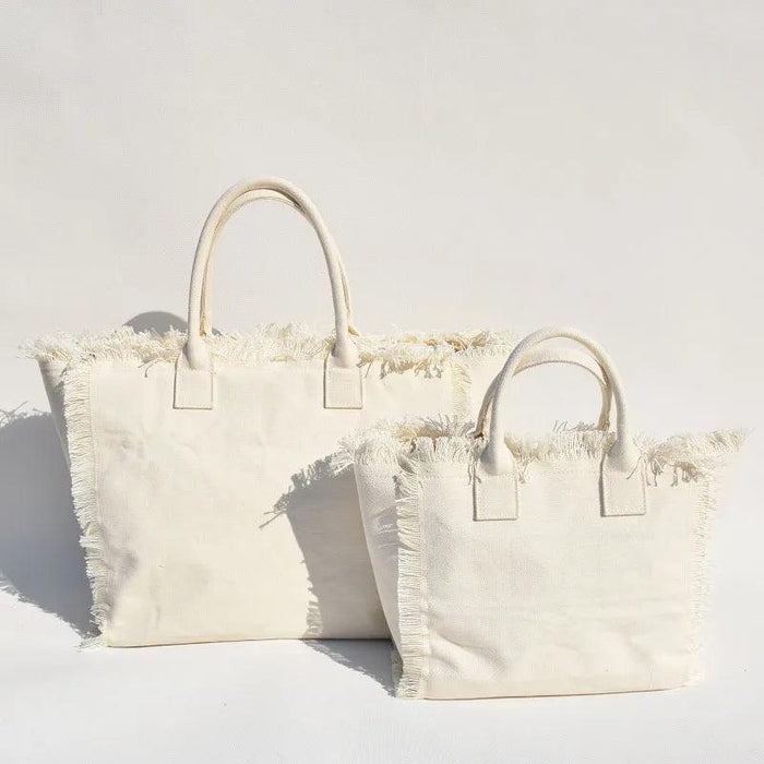 Personalized Trendy Fringed Canvas Tote with Stylish Ruffles