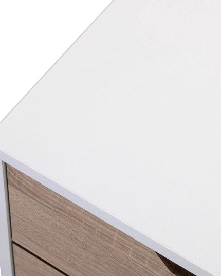 Set of 2 Elegant White and Walnut Nightstands - Modern Multifunctional Bedside Tables with Generous Storage