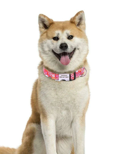 Personalized Floral Nylon Dog Collar - Stylish ID Collars for Dogs of All Sizes
