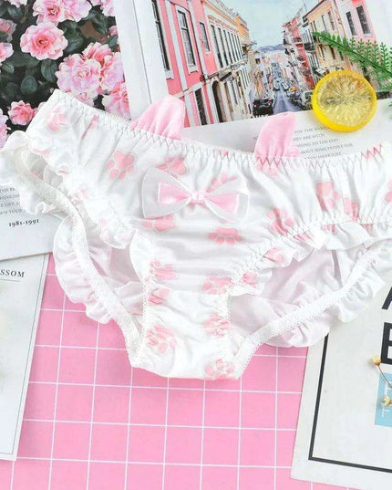 Charming Ruffled Satin Heart Print Panties for Women - Delightfully Cute Seamless Underwear
