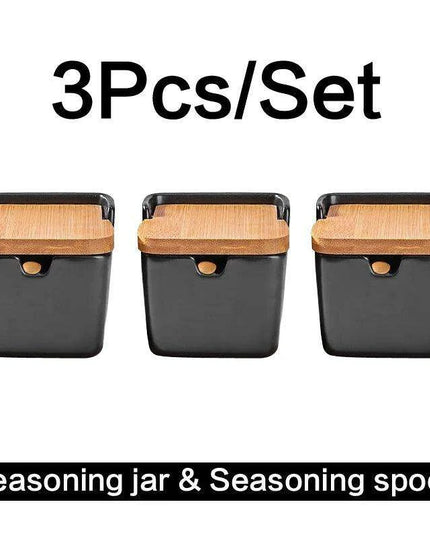 Chic European Ceramic Spice Storage Set with Salt Box & Condiment Organizer