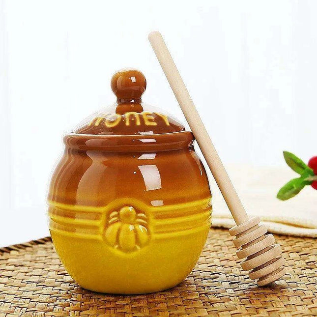 Charming Vintage Ceramic Honey Jars with Wooden Dipper - Stylish Kitchen Decor