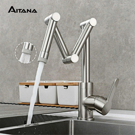 Versatile Brass Kitchen Faucet with Space-Saving Foldable Design