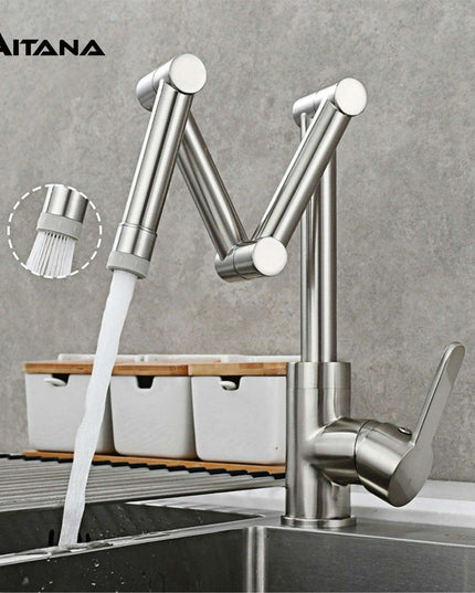 Versatile Brass Kitchen Faucet with Space-Saving Foldable Design