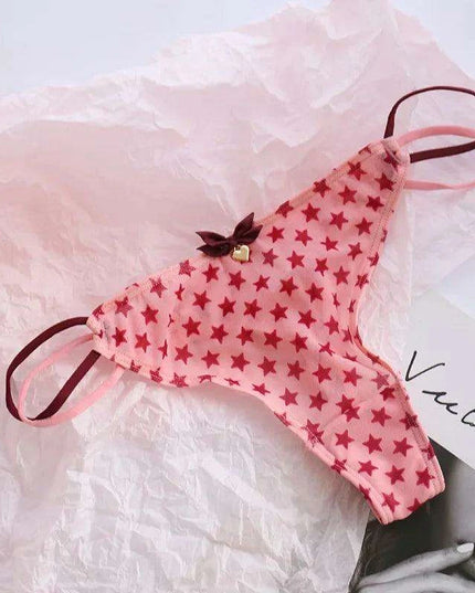 Charming Women's Sheer T-Back Thongs with Playful Strawberry and Cherry Print - Low-Waisted Seamless Sexy Underwear