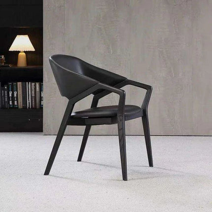 Scandinavian Luxe Leather Dining Chair with Contemporary Armrests