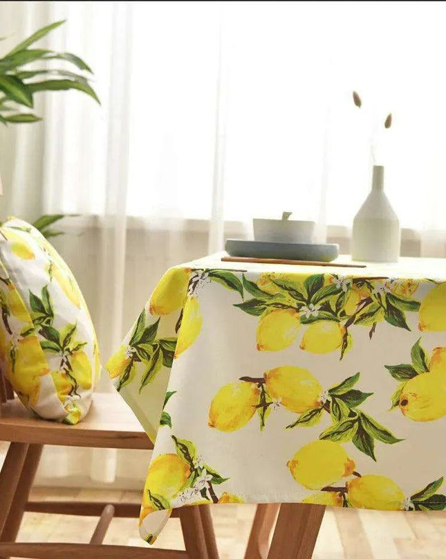 Vibrant Lemon-Themed Rectangular Tablecloth for Chic Dining and Outdoor Events - Waterproof and Stain-Resistant
