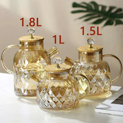 Elegant Borosilicate Glass Teapot with Bamboo Lid - Sleek Cold Water Kettle for Aromatic Teas