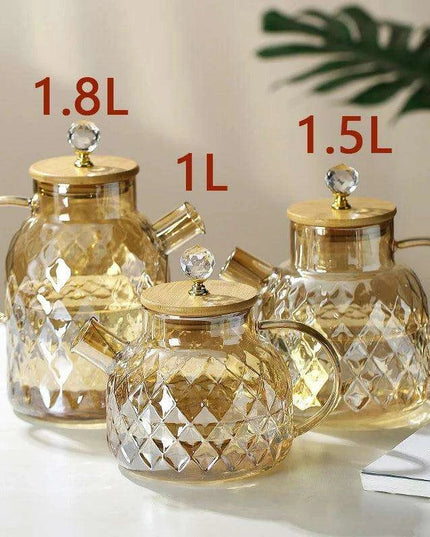 Elegant Borosilicate Glass Teapot with Bamboo Lid - Sleek Cold Water Kettle for Aromatic Teas