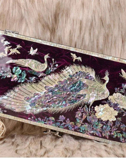 Artisan-Made Mother of Pearl Jewelry Box with Exquisite Peacock Inlay - An Elegant Storage Solution for Your Treasures