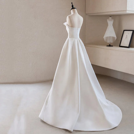 Kurtkameska Elegant White Satin Strapless Wedding Dress 2026