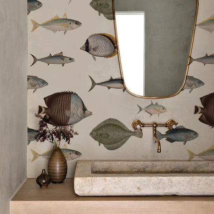 Removable Vintage Fish Pattern Wallpaper – Peel & Stick, Non-Woven