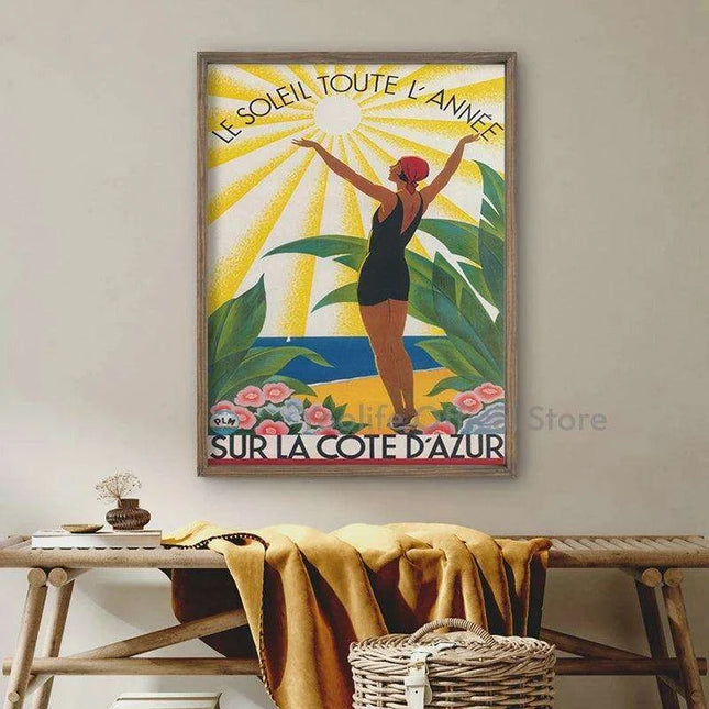 Coastal Elegance: Timeless Vintage Travel Poster Canvas Art for Home and Office Decor