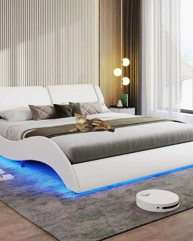 Modern LED-Illuminated Upholstered Bed Frame with Customizable Color Options