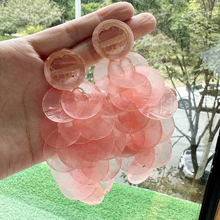 Honeypotson SU-SU Natural Shell Pink Long Round Earrings - Stylish & E