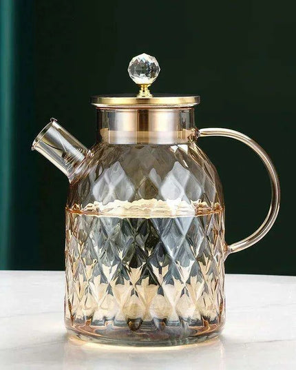 Elegant 1.8L Diamond Pattern Glass Kettle for Juices, Milk, Coffee, and Tea - Stylish Drinkware Set for Family Gatherings