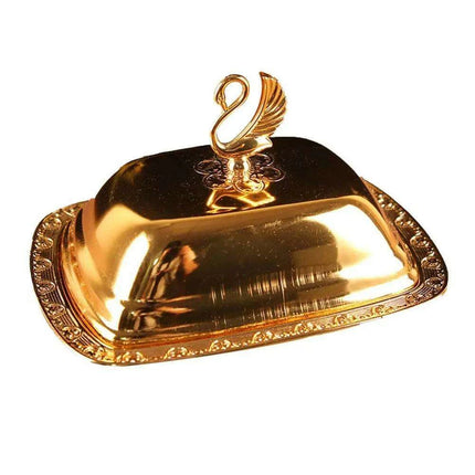 Swan-Inspired Stainless Steel Serving Platter with Protective Lid