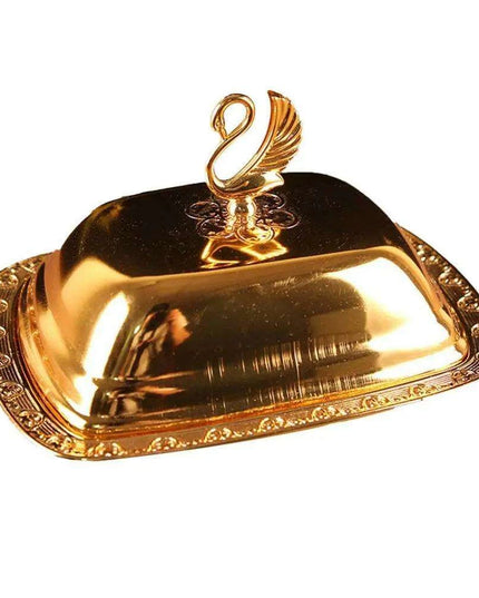 Swan-Inspired Stainless Steel Serving Platter with Protective Lid