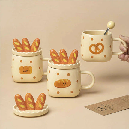 Elegant White Porcelain Coffee Mug Set with Bread Handle - Festive Cheer Collection