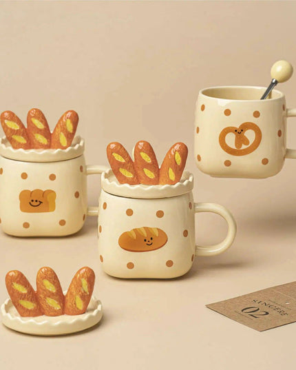 Elegant White Porcelain Coffee Mug Set with Bread Handle - Festive Cheer Collection