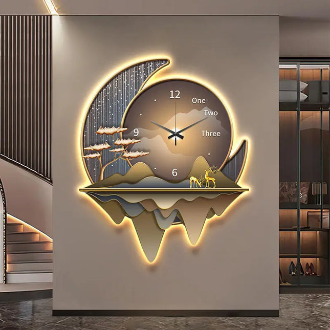 Light Luxury Silent Wall Clock & Lamp | Decorative Living Room Statement Piece