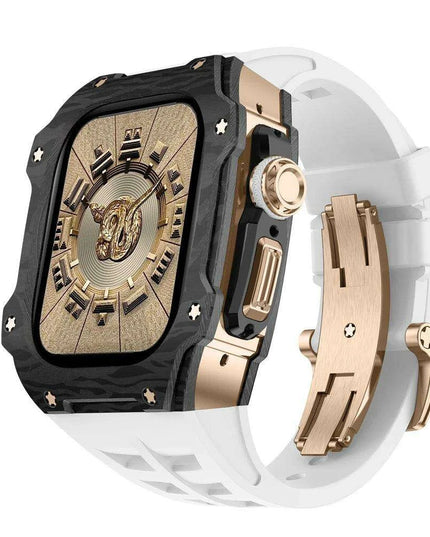 Transform Your Apple Watch Ultra 49mm with a Luxurious Carbon Fiber Case and Fluororubber Strap Set - Redefine Your Elegance!
